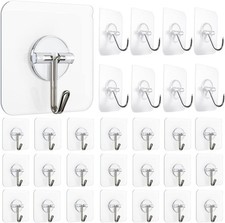 30 Packs -44lb Weight-Adhesive Hooks Kitchen Wall Hooks- 30 Transparent