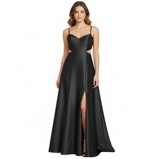 NWT Alfred Sung Cutout Satin Formal Gown Size 14R Black Elegant Chic Maxi Dress