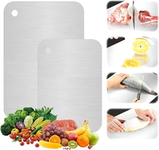 2 Pcs Titanium Cutting Boards, Stainless Steel Double-Sided Chopping Board Set