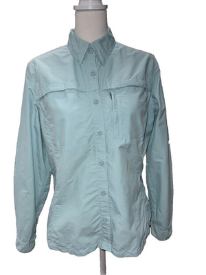 L.L. Bean Women s M Light Blue Fishing Shirt Nylon Ventilated Outdoor Gorpcore
