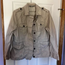 Monoprix Autreon Women's Jacket Khaki Tan Cotton Button Up Size 46 EUC