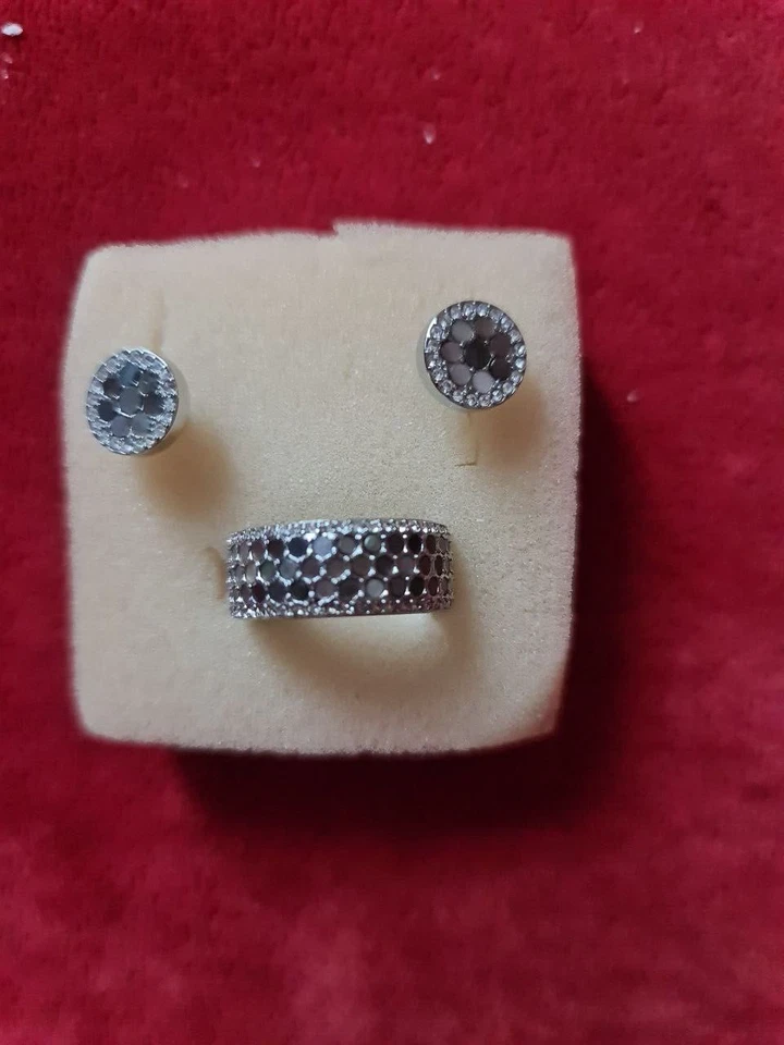 FossilSet |Kette/Ohrstecker/Ring/Arm mit Glitzerscheibe/Edelstahl - Bild 2 von 4