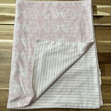 Lila Jack Pink White Elephant Stripe Fleece Baby Blanket 29.5 x38 READ