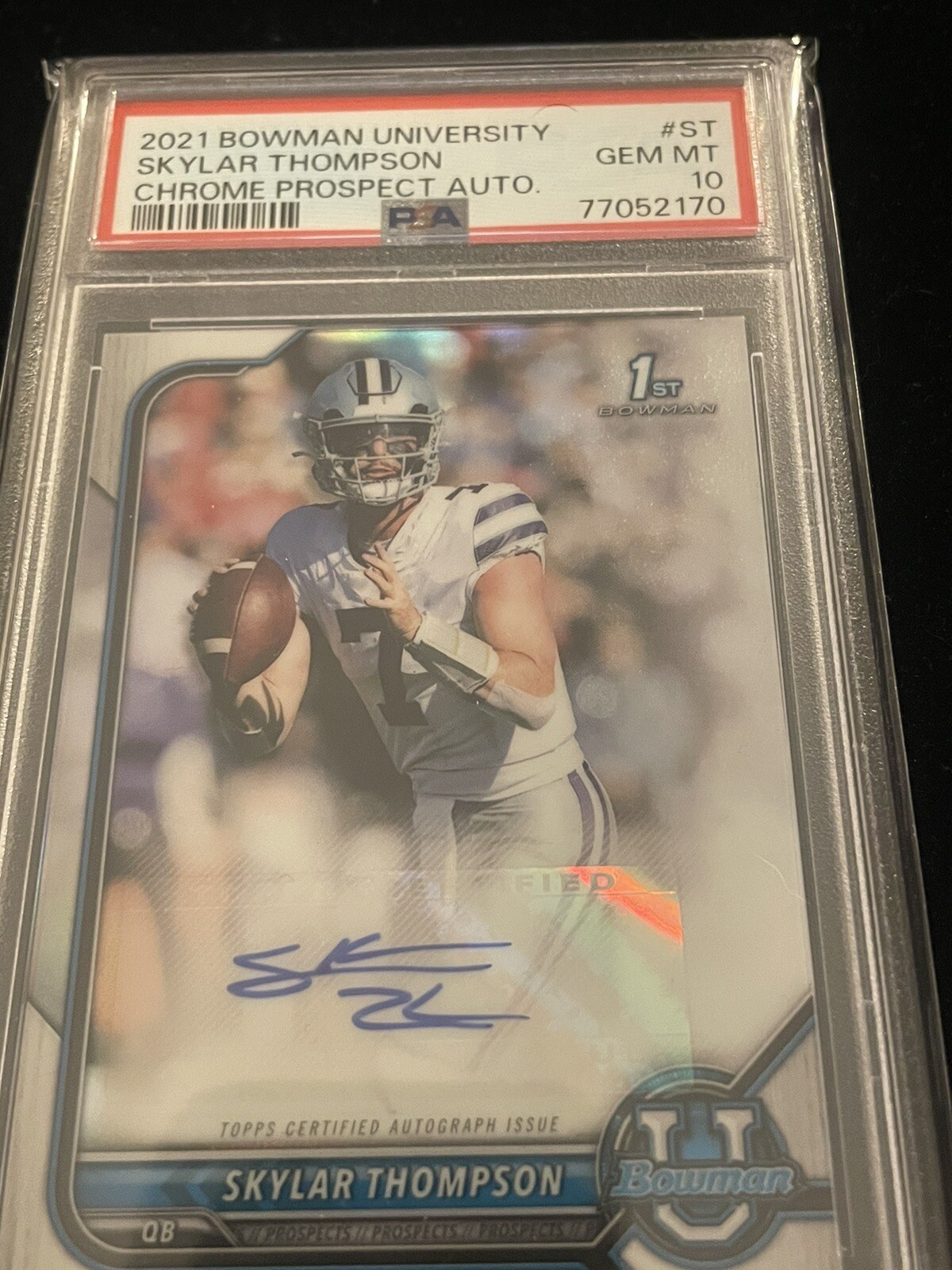 2021-22 Bowman University Skylar Thompson Chrome Prospect Auto PSA 10 Dolphins