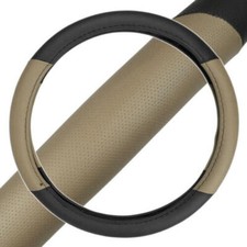 Beige And Black Two Tone Leather Steering Wheel Cover Universal 14.5-15.5 Inch Beige And Black Two Tone Leather Steering Wheel Cover Universal 14.5-15.5 Inch