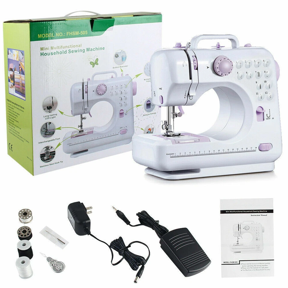 Mini Electric Sewing Machine Portable Overlock 2 Speeds Foot Pedal 12 Stitches - Image 2 of 4