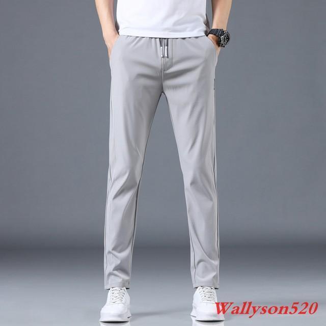 Men's Casual Pants Slim Fit Elastic Light Thin Straight Trousers | eBay