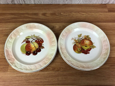 2 x Royal Worcester Palissy Teller Herbstliches Obst Design 