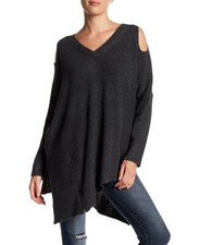 Very J 163047 Women's Cold Shoulder V-Neck Sweater Charcoal Sz. Small