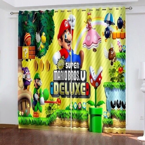Kids Super Mario 3D Curtains Thick Blackout Curtain Thermal Ring Top Eyelet Gift - Picture 23 of 42