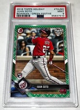 PSA 9 2018 TOPPS HOLIDAY #20/99 JUAN SOTO RC GREEN FESTIVE ROOKIE CARD