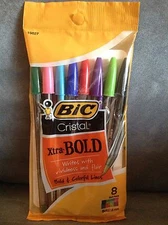 BIC CRISTAL XTRA- BOLD PENS 8 COUNT ASSORTED COLORS (1.6 MM BALL POINT) - NEW
