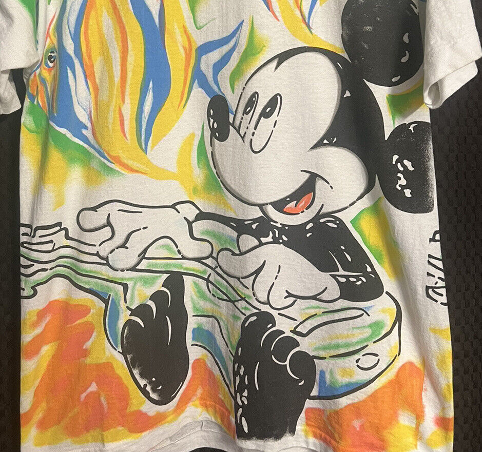 Vintage Mickey Mouse Shirt Lg J Leigh All Over Pr… - image 5