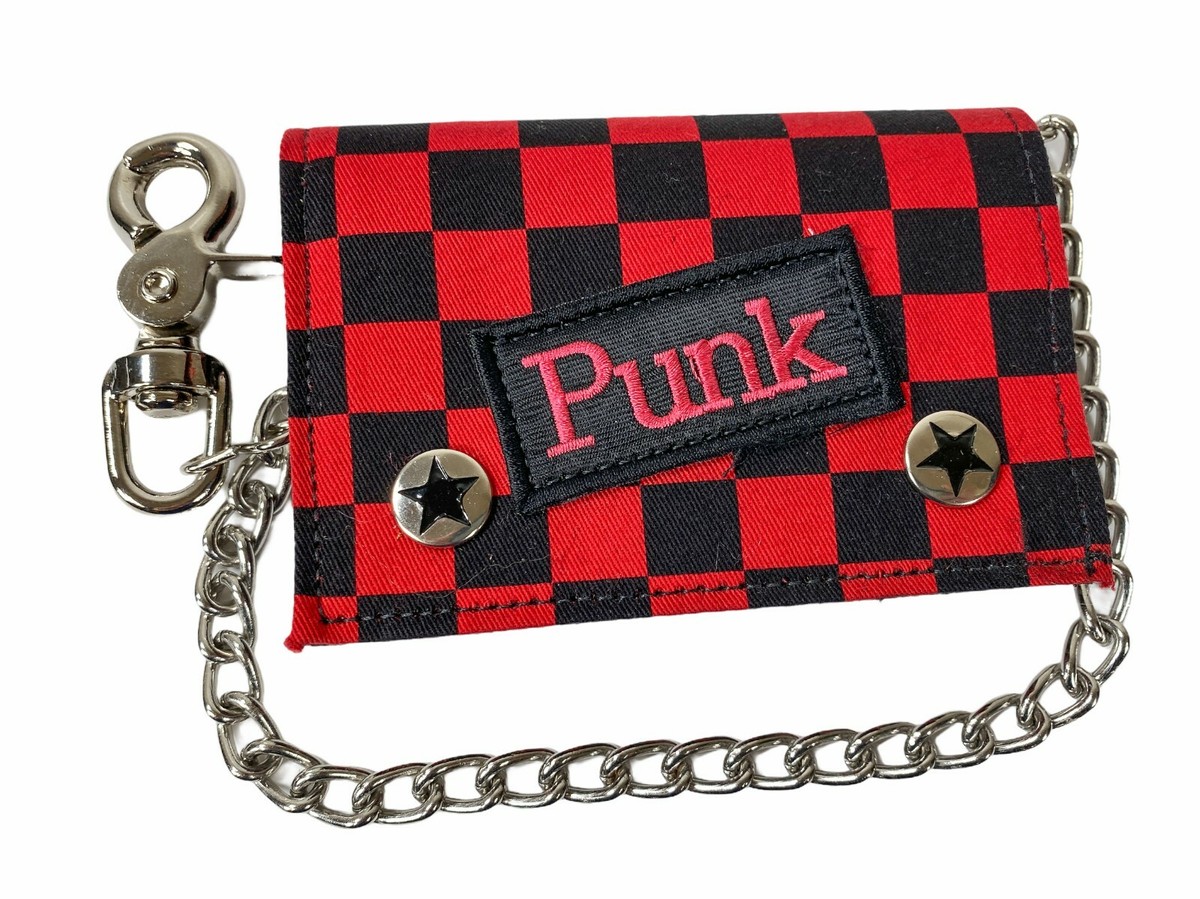 Punk Red Checkered Board Bikers Wallet with chain Punk, Goth Punk Red Checkered Board Bikers Wallet with chain Punk, Goth