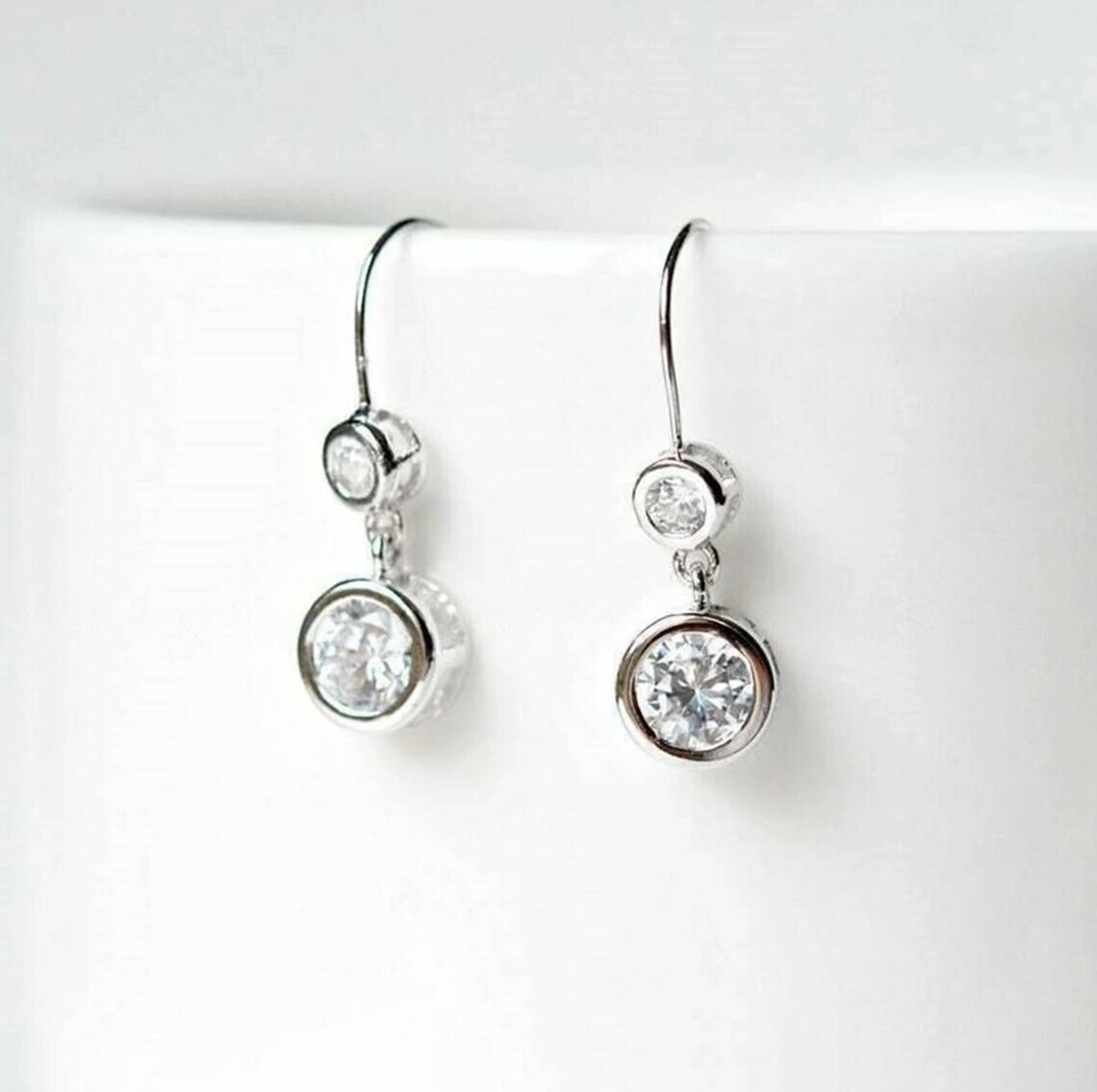 Two Stone Lab-Created Diamond Dangle/Drop Bezel Set Earrings