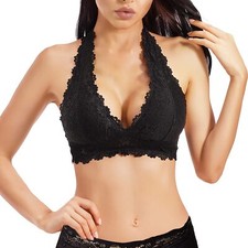 Lace Bralette for Women Deep V Soft Sleep Bra Crop Top Removable Padded Wirefree