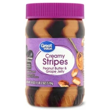 Great Value Creamy Peanut Butter & Grape Jelly Stripes Spread, 18 oz (Pack of 1)