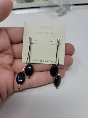Vintage Macys Ohrringe Sterlingsilber Onyx