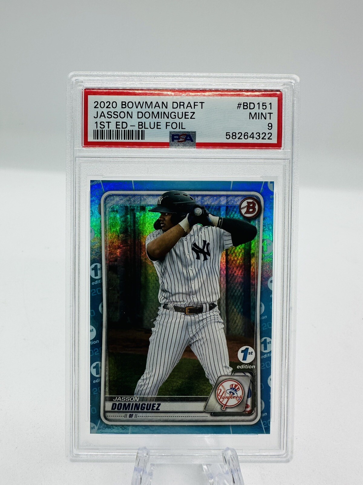 2020 BOWMAN DRAFT 1ST EDITION JASSON DOMINGUEZ SKY BLUE FOIL PSA 9