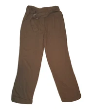 Ellison Womens Size L Olive Pleated Belted Waist Pants Cuffed Chino Slacks NWOT