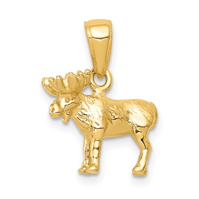 Avariah Solid 14k Yellow Gold 3-D Moose Pendant - 16mm