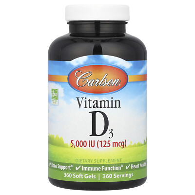 Carlson Labs Vitamin D3 5 000 IU 360 Soft Gels Casein-Free, Gluten-Free,