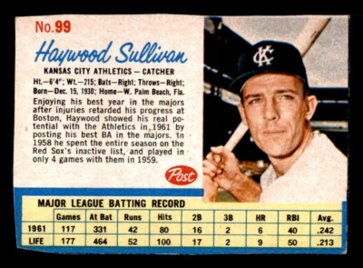 1962 Post Baseball #99 Haywood Sullivan VG *e1