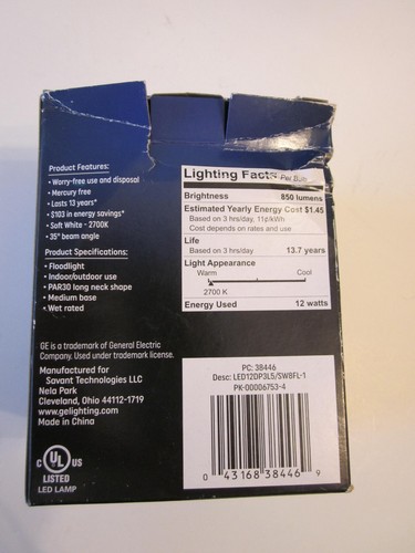 GE 38446 LED PAR30 Long Neck Floodlight 12W 2700K 850 Lumens - Picture 2 of 2