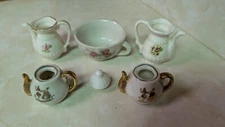 Porcelain Tea Set - Pink Roses - Gold Trim - 5 Piece + lid -Mini Tea Set Vintage