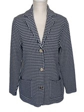 Chaps Women's Size L Black and White Houndstooth Cotton Blend Sweater Jacket