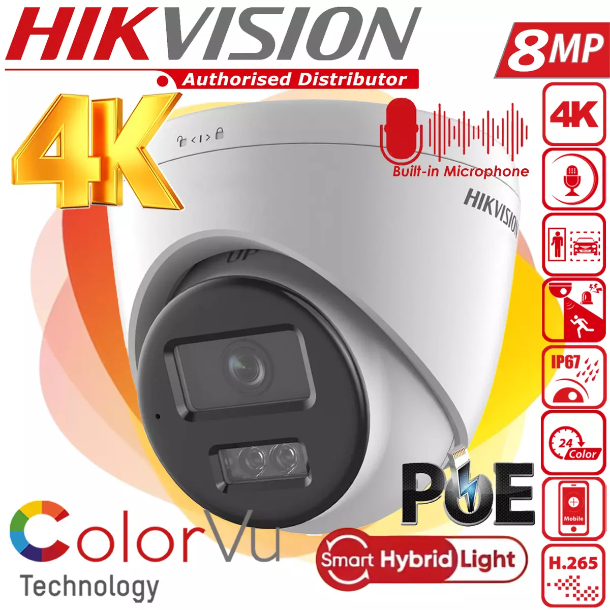 Hikvision 4K Audio Mic Smart Hybrid ColorVu IR 8MP IP PoE CCTV Camera Outdoor UK