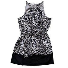 Express Women’s Large Silver Black Leopard Print Satin Blouson Halter Mini Dress