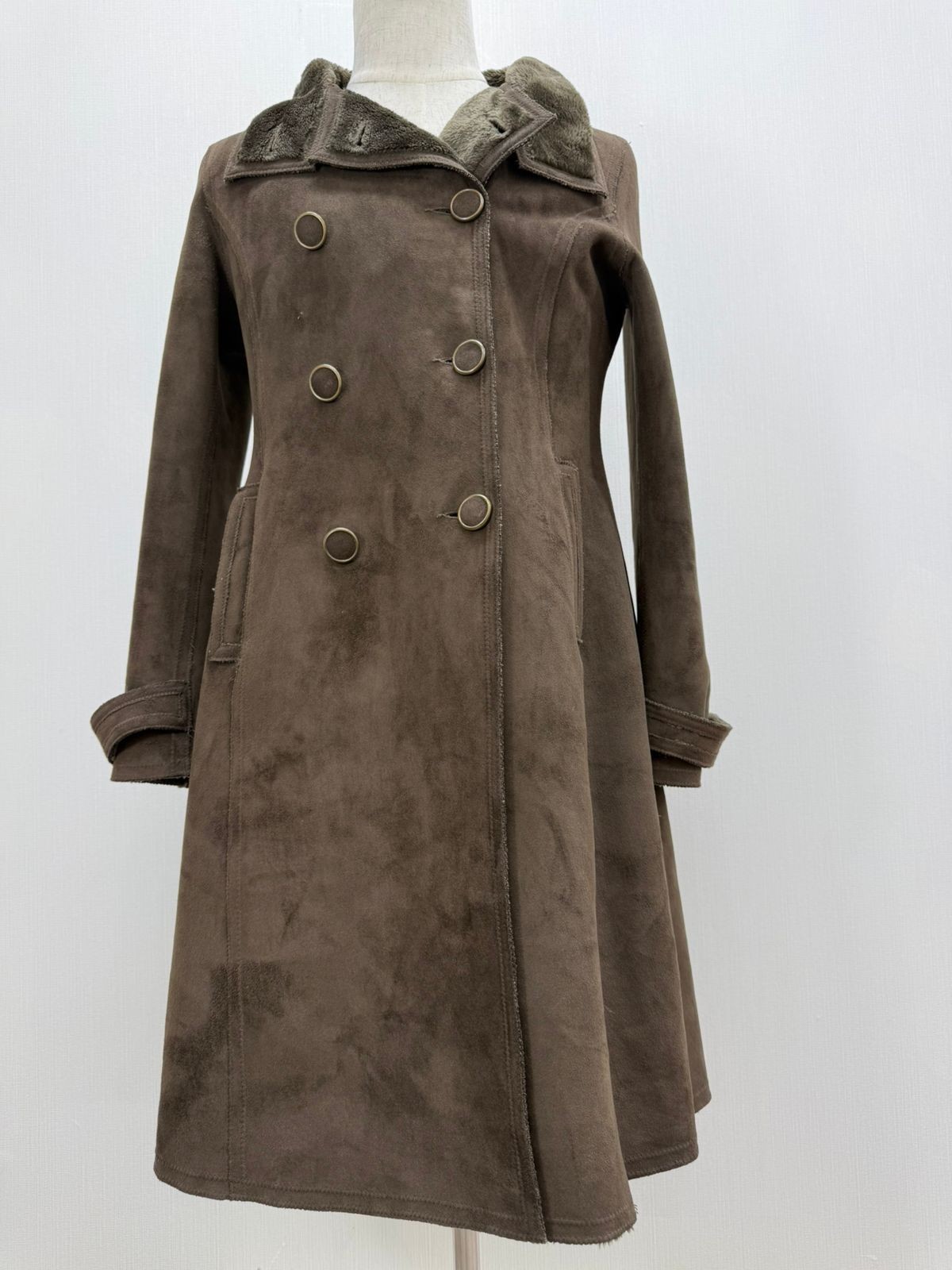 Abrigo de cuero italiano de piel de oveja marrón para mujer chaqueta larga ta...