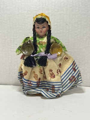 Vintage Folk Art Souvenir Doll Handmade Ethnic Doll Wooden Base