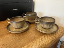 Denby - Romany - 3x Cups & Saucers - Tea Coffee - Retro Vintage