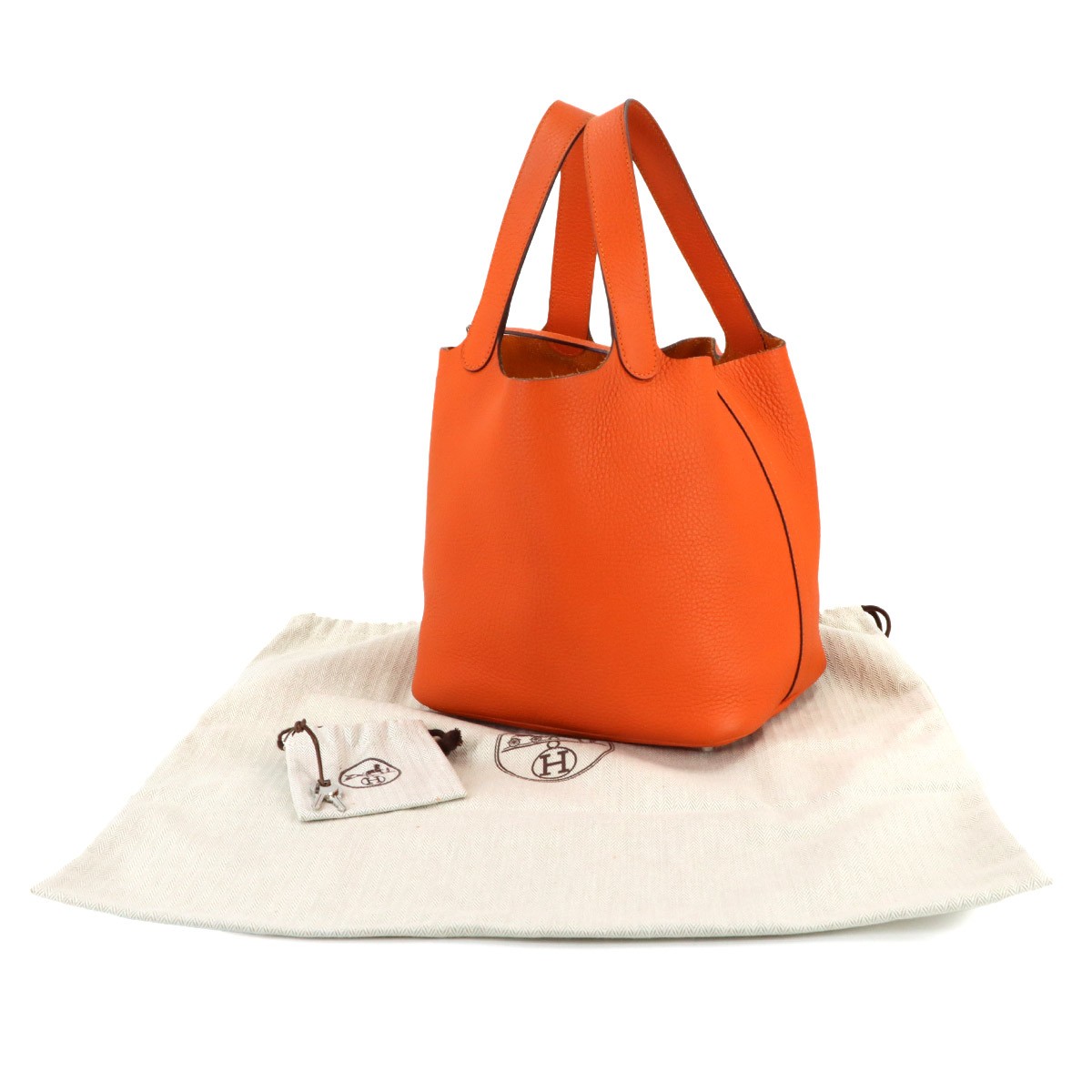 HERMES Picotin Lock MM Hand Bag Taurillon Clemence Feu Orange