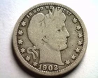 1902-O BARBER QUARTER DOLLAR VERY GOOD VG NICE ORIGINAL COIN BOBS COIN FAST SHIP