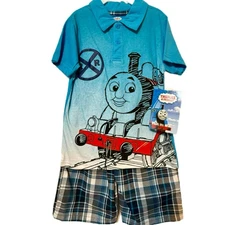 NWT! THOMAS & FRIENDS 2 pc.Set Short Sleeve Shirt & Plaid Shorts  ~ Size 5T