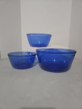 Vintage Anchor Ovenware Mixing Nesting Bowls (2.5 qt, 1.5 qt, 1 qt) Cobalt Blue