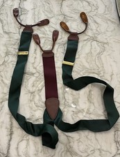 Vintage Trafalgar Green Button Suspenders Leather Ends Y-Back Made in England