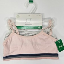 Girls 2 Pack Dip Into Comfort Bralettes Size 6-7 Pink Striped Cotton Adjustable