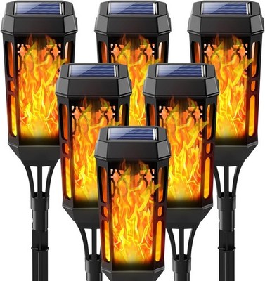 6x Solar Flame Lights LED Flickering Outdoor Garden Pathway Landscape Torch Lamp