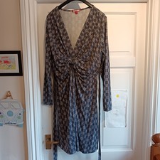 Joe browns blue patterned long sleeve v neck jersey dress UK 12