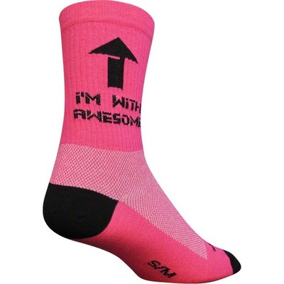 SockGuy Crew I'm With Awesome Socks - 6 inch, Pink, Small/Medium CRAWE