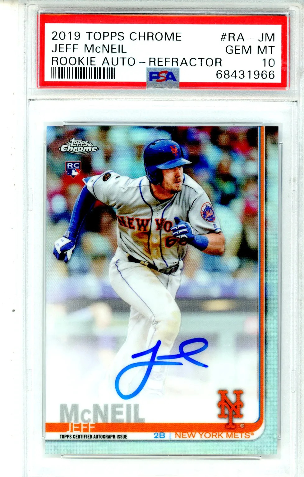 2019 Topps Chrome Rookie Autographs Jeff Mcneil Refractor /499 PSA 10 NY METS