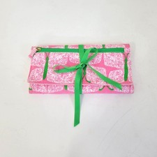 Lilly Pulitzer Pink Green Travel Jewelry Roll Case With Zippered Pockets