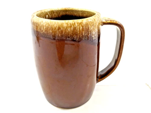 Vintage Hull Ovenproof USA Marked Mirror Brown Drip Glaze Large Mug 5" Tall