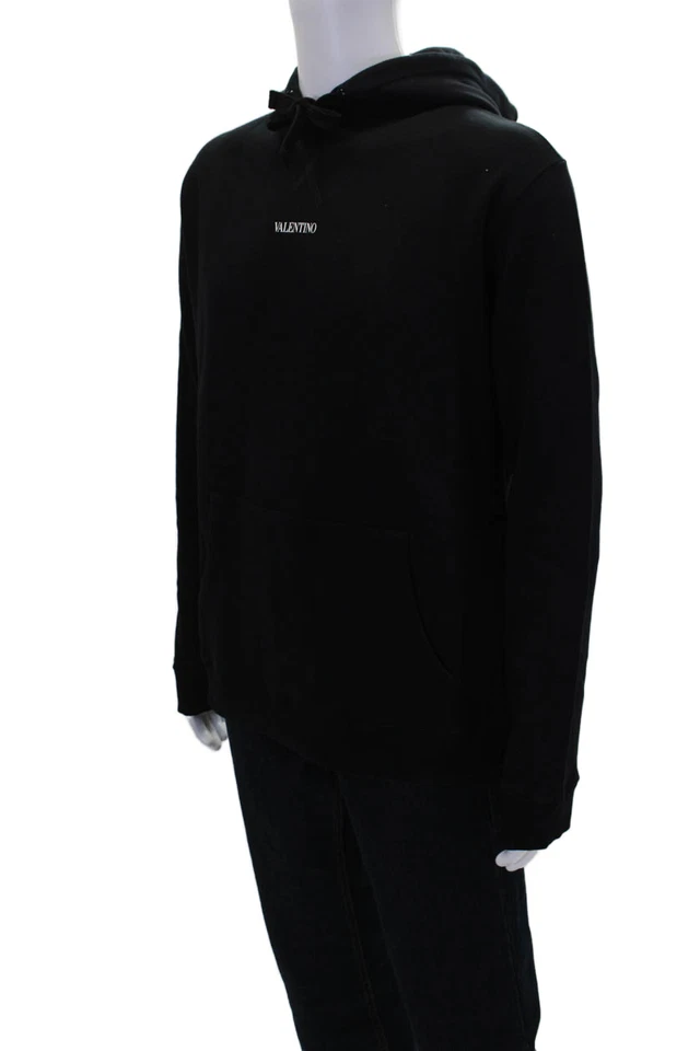 Pulôver Valentino masculino de algodão manga longa gráfico com capuz preto tamanho GG - Imagem 2 de 4