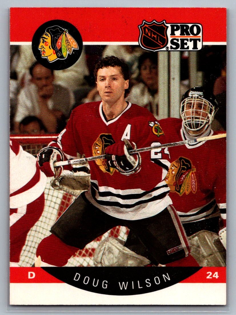 1990-91 Pro Set #63a Doug Wilson Position and sweater number white on front