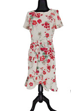 Calvin Klein White Floral Fit&Flare Asymmetrical Ruffle Hem Size 8 Lined Belt